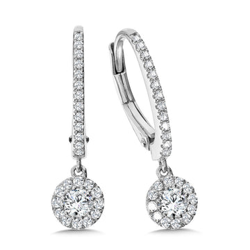 14K White Gold Cluster Diamonds Dangling Earrings